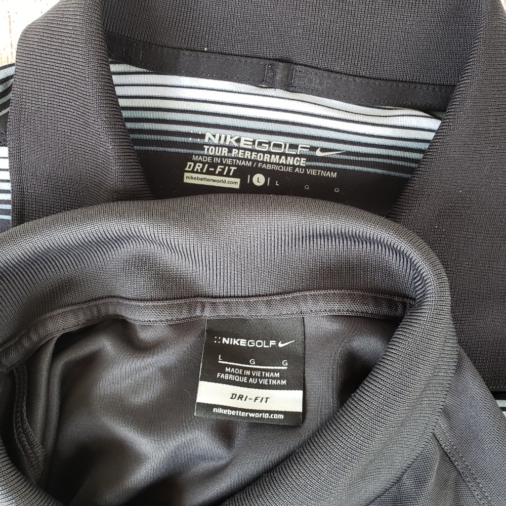 Lot of 2 nike golf drifit polo shirts striped Lg - Picture 7 of 8